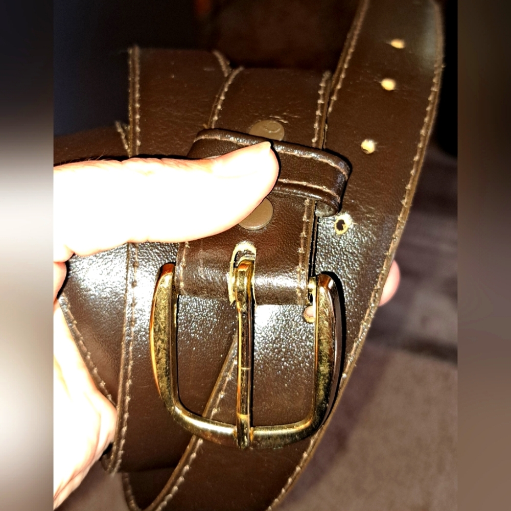 Mens Genuine Bonded Leather 4302 Dark Brown Belt  Brass Buckle Size 44